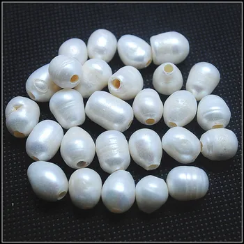 20pcs kultūringas gėlavandenių perlų karoliukus, 10-11mm vidinės skylės diametras 3.0 mm ryžių formos, baltos spalvos atitikimo karoliai