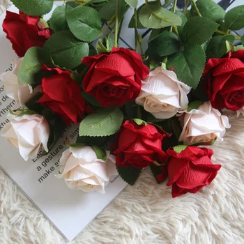 5vnt Dirbtinės Gėlės Šilko Rožės Ilgai, Filialas, Puokštės, Vestuvių Namų Puošybai Padirbtų Augalų 