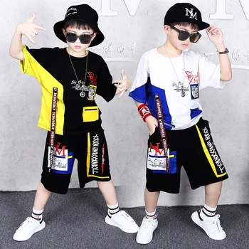 hip-hop kids neon drabužius gatvės šokių drabužių hip-hop šokių nustatyti berniukas šokių marškinėliai berniukams šokių šortai džiazo, hip-hop
