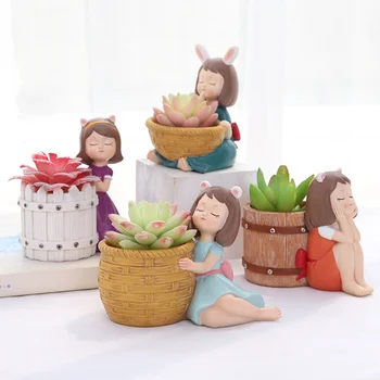 Pasakų Sodo Miniatiūros Mergina Dervos Vazonas Animacinių Filmų Skulptūra Amatų Asmenybės Apdailos Sodo Micro Kraštovaizdžio Vazonas