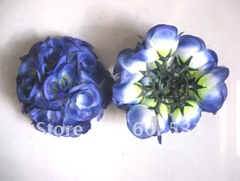 SPR šventė apdailos gėlių kamuolys,, šalis dekoro kamuolys,15cm plastiko centras vestuvių šilko bučiavosi kamuolys -mėlyna